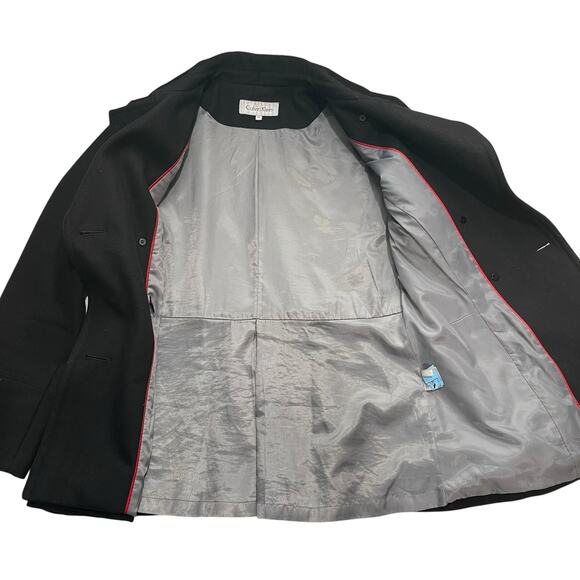 Calvin Klein Women’s Size 12 Black Wool Blend Double-Breasted Pea Coat Pleated - Picture 5 of 8